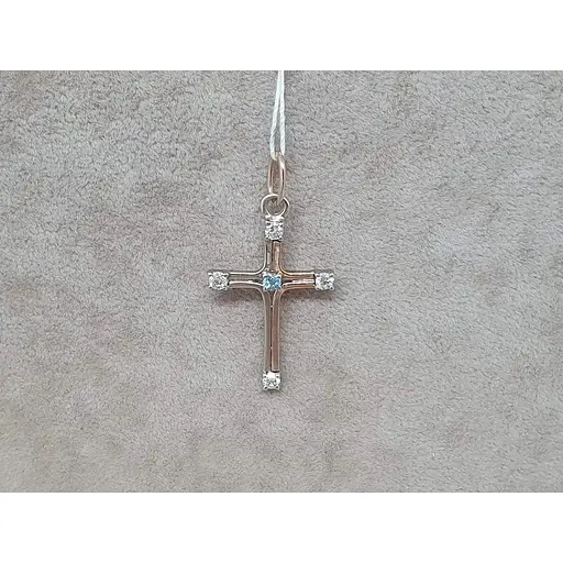 Золотий хрестик Гаразд з діамантами і топазом. 3041624 - фото 2