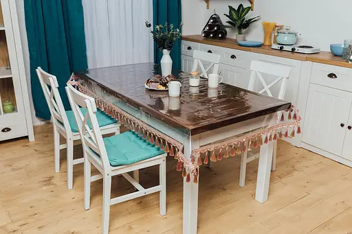 Скатертина силіконова з бахромою рожева пудра 270х190 см - фото 6