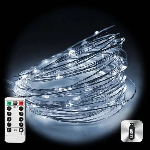 Гирлянда Brille 1845-02 Роса на катушке 500 Led 8 режимов на USB 50 м белая  - фото 2