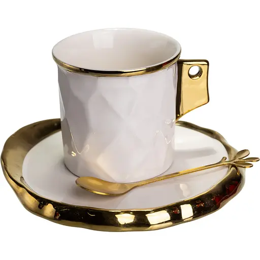 Чашка для кави порцелянова 200 мл з блюдцем та ложкою білий FM-1B
