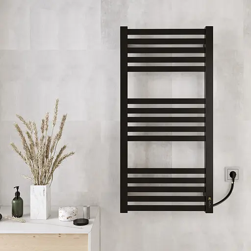 Электрический полотенцесушитель Kosser Герда 1200x500 EL тайм. черный ДГ04EL, Черный матовый, Левое - фото 3
