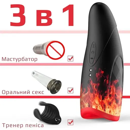 Мастурбатор-тренажер I'MCUM Volcano Trainer з підігрівом Чорний (IM-FJB218) - фото 4