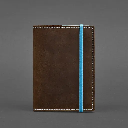 Кожаная обложка для паспорта 1.0 темно-коричневая с бирюзовым. - фото 6