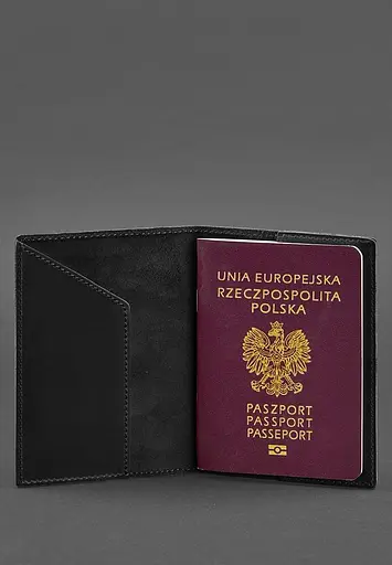 Кожаная обложка для паспорта с польским гербом черная Crazy Horse - фото 3