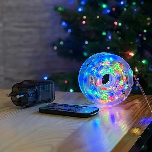 Світлодіодна гірлянда Роса 50 метрів різнокольорове світло білий провід 500 LED 8 режимів з пультом