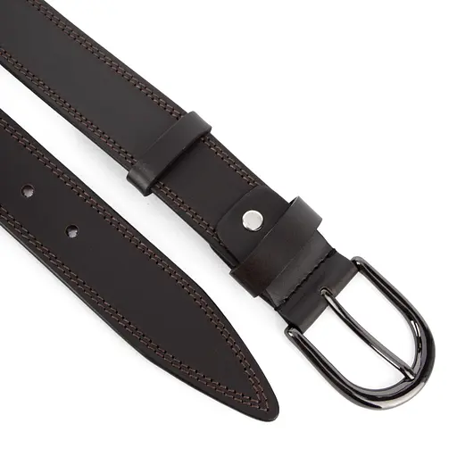 Ремень женский кожаный под джинсы SF-3554 темно-коричневый  прошитый (130 см) - фото 3