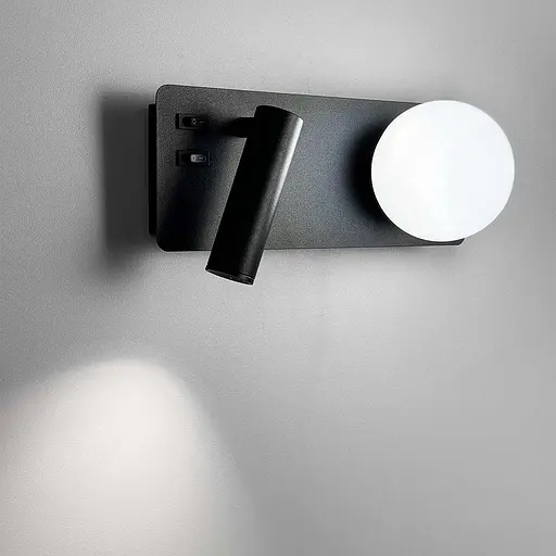 Чорне бра на 2 вимикачі із білим плафоном та спотом Арт. B 89/2 ВK Line F - фото 3