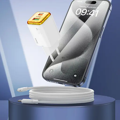 МЗП Hoco N53 Monsoon PD30W+QC3.0 (1USB-A/1C) + кабель Type-C to Lightning White - фото 3