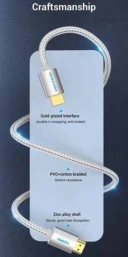 Кабель Vention HDMI M - M,15.0 м V2.0 4K обплетення Silver Metal Type - фото 8