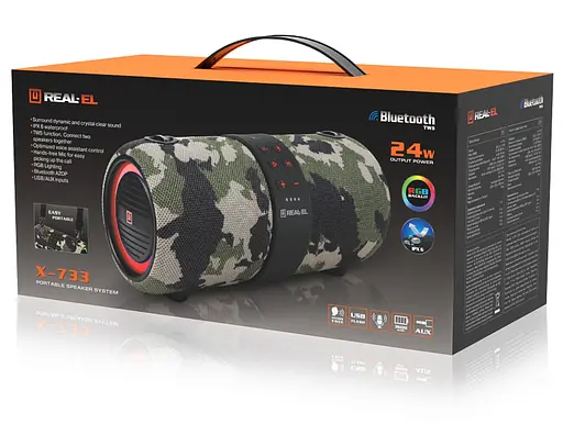 Портативна колонка Real-El RX733 24W Bluetooth TWS, RGB, Haki - фото 9