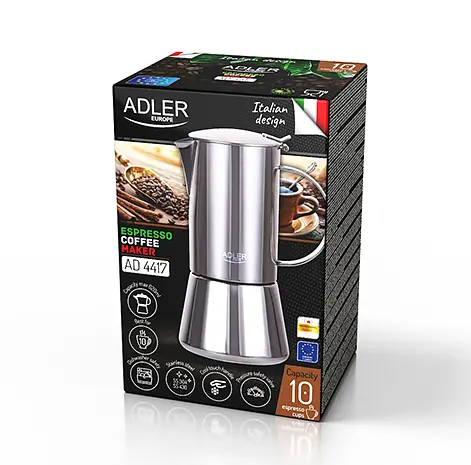 Кавоварка гейзерна Adler AD 4417 620 мл до 10 чашок нержавіюча сталь для всіх типів плит - фото 8