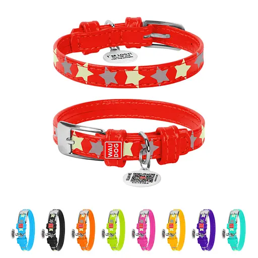 Нашийник для собак шкіряний Waudog Glamour з QR-паспортом візерунок "Зірочка" світлонакопичувальний/світловідбивний XS Ш 12 - фото 2