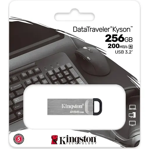 Флеш-накопичувач Kingston USB3.2 256GB DataTraveler Kyson Silver/Black (DTKN/256GB) - фото 3