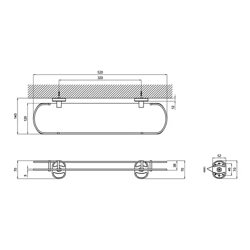 Полиця з обмежувачем Zerix AFB-0121-1 ZX5043, скло Хром - фото 5