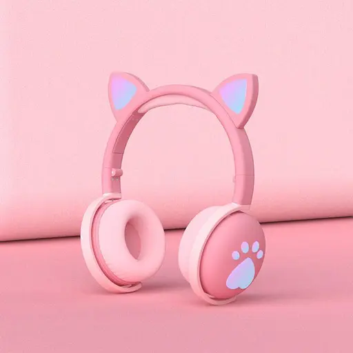Бездротові дитячі блютус навушники Oui CAT BK1 з котячими вушками і LED підсвічуванням Рожевий - фото 2