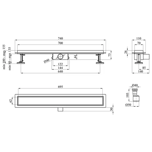 Линейный трап Kroner KRP Eifel F70 Fliese с сухим затвором (CV034173) - фото 5