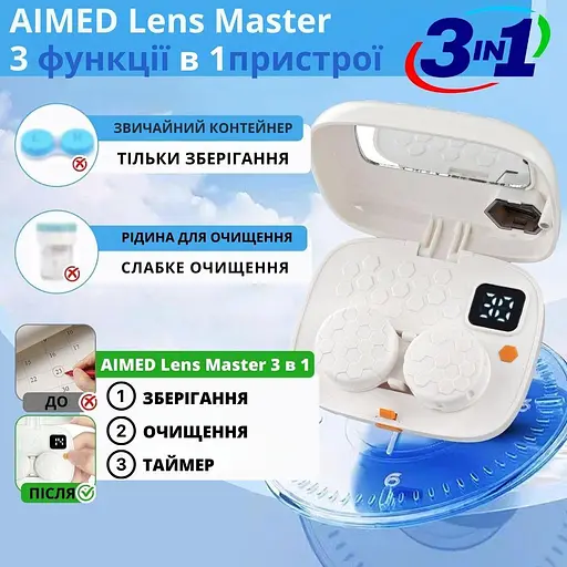 Ультразвуковой контейнер для очистки контактных линз AIMED Lens Master с таймером дней и зеркалом - фото 4