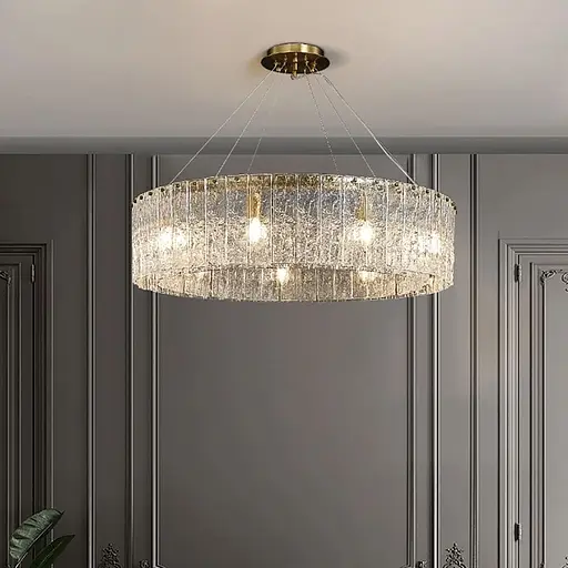 Підвісна латунна люстра із крижаними пластинами Ø 100 см | Line F | Арт. MJ360-1000 AB - фото 1