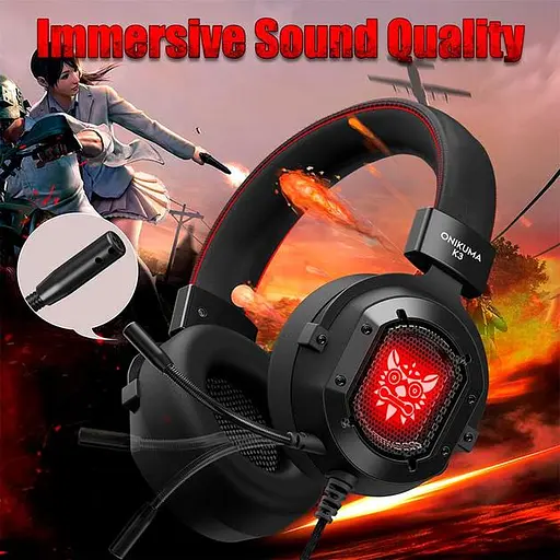 Проводная игровая гарнитура Onikuma Gaming with LED K3, USB, 3.5mm, 2m, black-red - фото 5