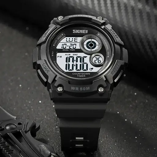 Годинник чоловічий спортивний наручний Skmei 2017 (Чорний з білим циферблатом) - фото 5