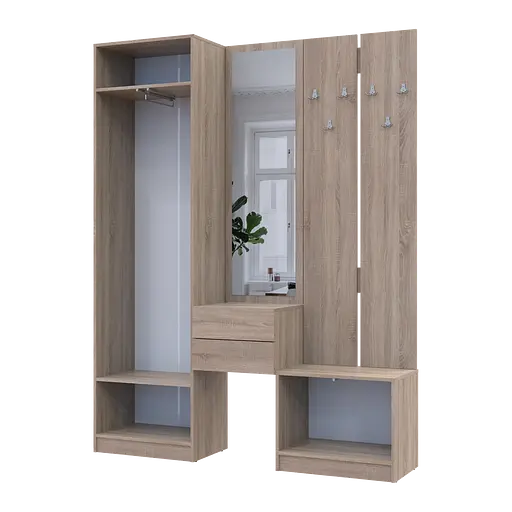 Прихожая Doros Сола Дуб Сонома/Белый ДСП / зеркало 165х40х215 (42005147) - фото 7