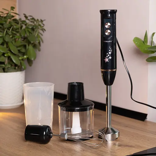 Блендер ручной погружной Sokany SK-02012B 4 в 1 600 Вт с венчиком измельчителем Черный - фото 5