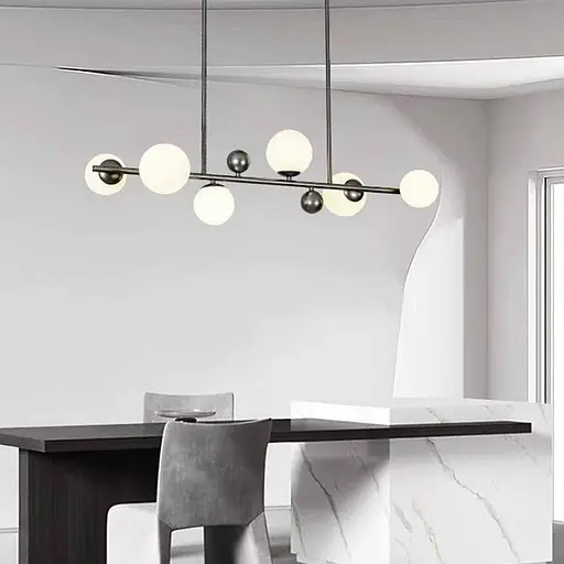 Видовжена люстра з 6 білими плафонами довжиною 90 см | Line F | Арт. MJ295L/6L BK+WT - фото 1