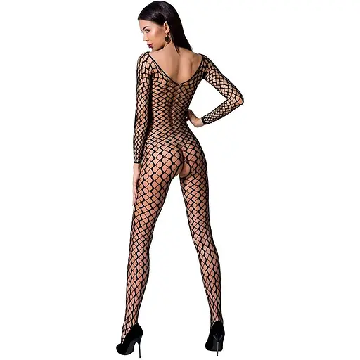 Бодістокінг Passion BS068 Black, комбінезон, велика сітка, довгий рукав - фото 4