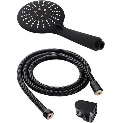 Душова лійка Rea + шланг + тримач чорний REA-P4101, Чорний - фото 1