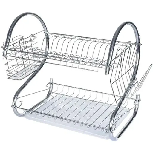 Сушарка для посуду New arrival 2 layer хромована двоярусна з піддоном та підставками для приладів - фото 1