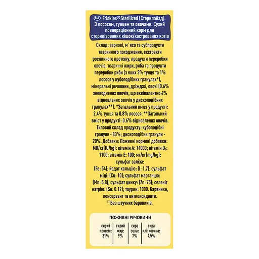 Уценка. Сухой корм для стерилизованных котов Friskies с лососем и овощами 270 г - фото 5