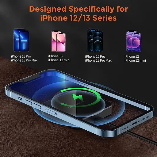 Магнітний бездротовий зарядний пристрій UNBREA 15 Вт із кабелем живлення USB-C, сумісний з iPhone - фото 2