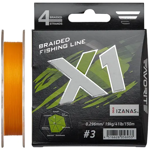 Шнур Favorite X1 PE 4x 150 м (orange) 3.0/0.296 мм 41 lb/19.0 кг