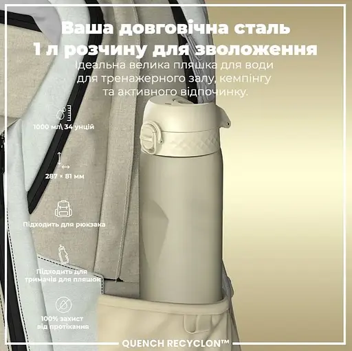 Пляшка для води ION8 1000 мл (ЕКО пляшка) BPA Free Creamy White (I8RF1000CWHI) - фото 5