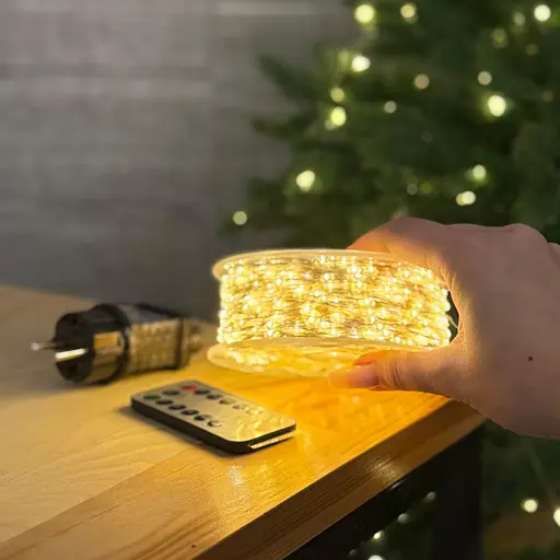 Світлодіодна гірлянда Роса 200 метрів тепле біле світло білий провід 2000 LED 8 режимів з пультом - фото 3