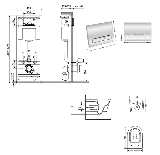 Набір Q-tap Nest 4 в 1 підвісний унітаз Jay Ultra Quiet 520x360x320 + комплект інсталяції QT07335175W48198 - фото 8