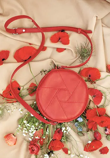 Шкіряна кругла жіноча сумка Бон-Бон червона - фото 4