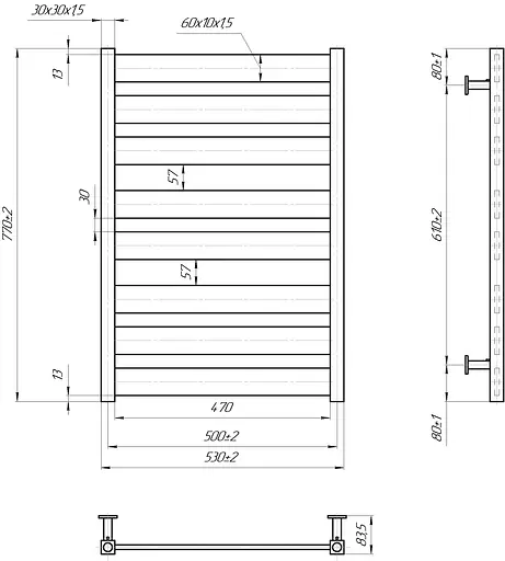 Водяна рушникосушка Mario Inox Санті 770x530/500 1.7.044605.P, Хром, нижнее - фото 4