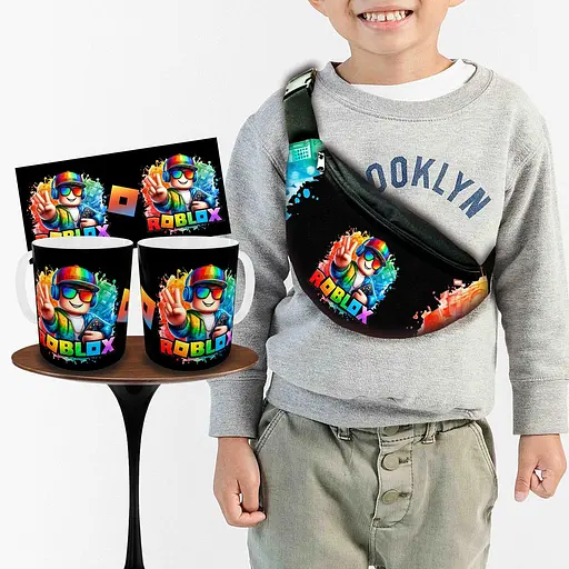 Набір: дитяча сумка-бананка+кружка Роблокс «Roblox» 32х15см, бананка для хлопчика через плече на подарунок (00950)