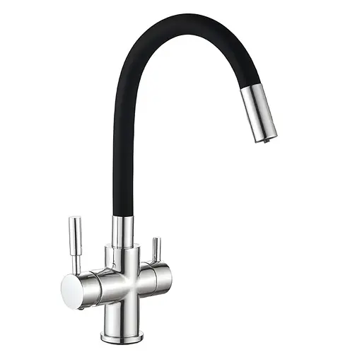 Смеситель для кухни на две воды с гибким изливом Mixxus Premium Hans 021 Black MI5934 Хром - фото 1