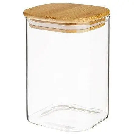 Банка для зберігання Lumines квадратна скляна з бамбуковою кришкою 1500 мл 10х18 см (BS1018)