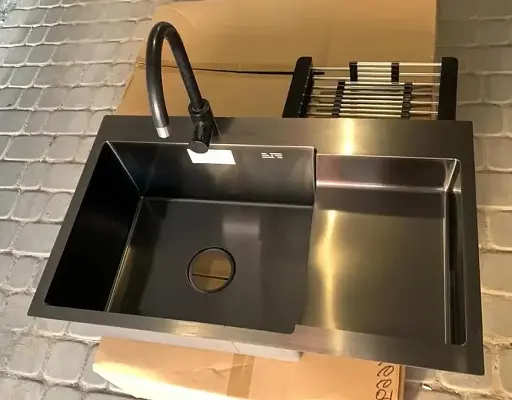 Мийка кухонна Kraft Handmade HS7848 AL ліва + кошик 780х480х230х3 мм Чорний 30412 - фото 3