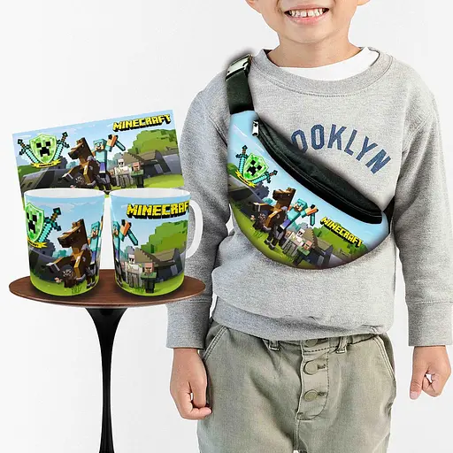 Набор: детская сумка-бананка+кружка Майнкрафт "Minecraft" 32х15см,бананка для мальчика через плечо (00919)