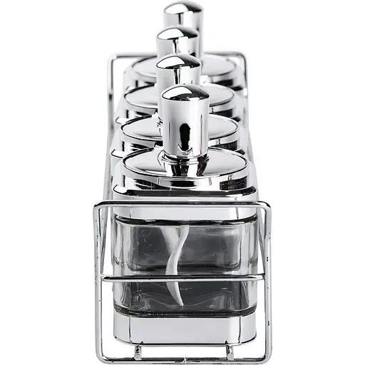 Набор банок для сыпучих продуктов Yiwu с ложкой на подставке хром 4 шт. HP-1340 - фото 3