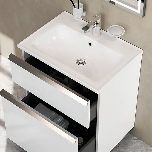 Тумба з умивальником AM.PM X-Joy S підлогова 65 см 2 ящики білий MTA-FSX0652WG-WCC0652WG Білий - фото 9