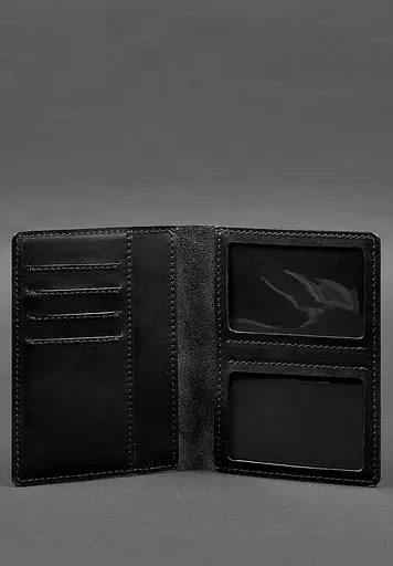 Кожаная обложка-органайзер для документов 6.1 черный краст - фото 3