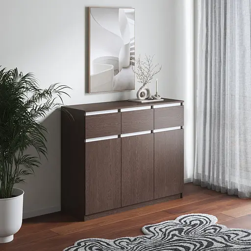 Комод Vays в спальню, сучасний, без ручок R-33 Венге Темний-Білі планки