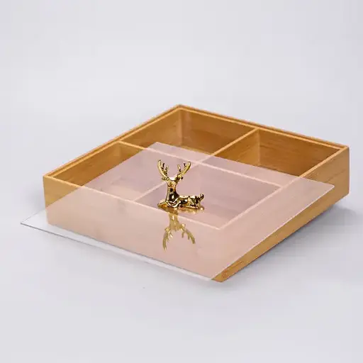 Менажниця бамбукова Yiwu HB-40-1 квадратна з кришкою 25x25x6.5см Бежевий - фото 5