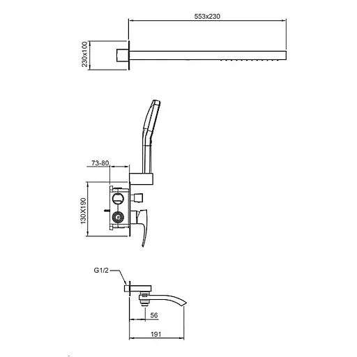 Душова система прихованного монтажу Gappo Gungrey G7107-79, Графітовий хром - фото 6
