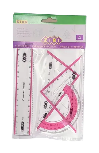 Набор измерительных принадлежностей Zibi (линейка 15 см + 2 треугольника + транспортир) ZB.5687 розовый - фото 1
